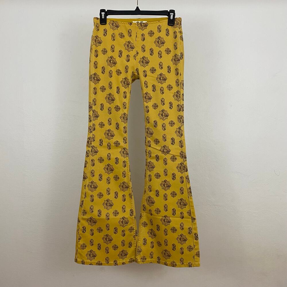 We The Free - Free People Penny Pull-On Printed Flare Jeans - Gold Combo - 25